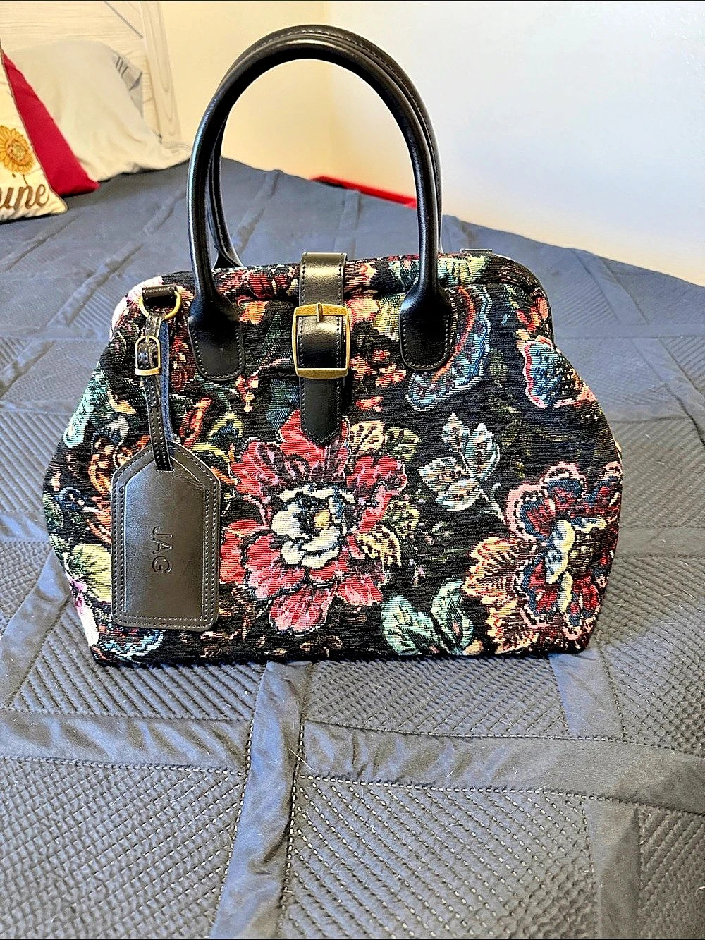 M.C.W. Handmade Carpet Bag Floral Tapestry Satchel in Black & Multicolor